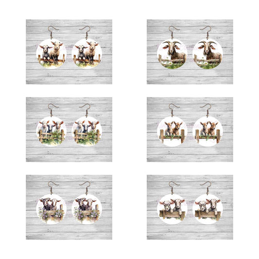 Goats on a Fence Round Earrings