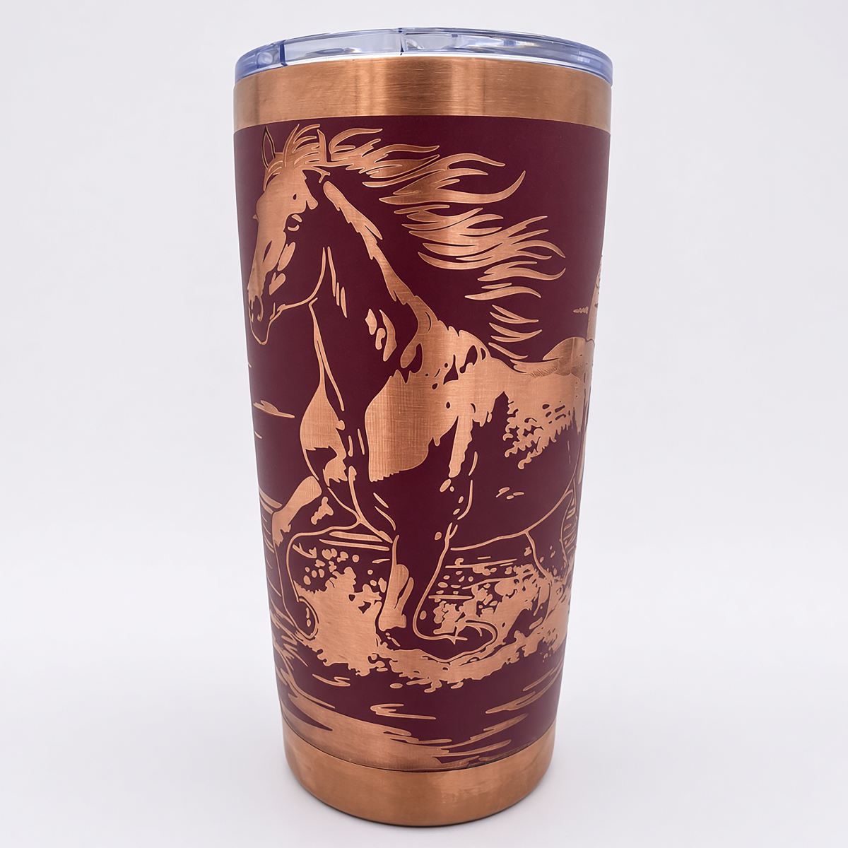 Horse galloping at lakeside engraved 20oz stainless steel tumbler
