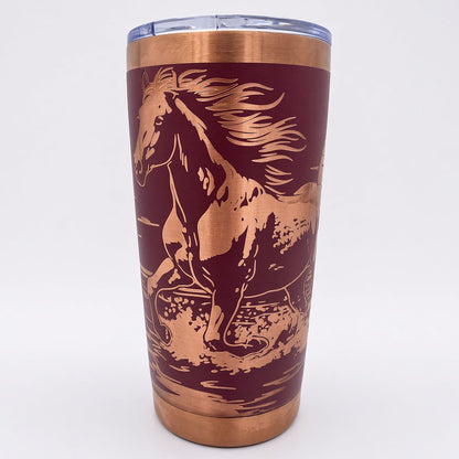 Horse galloping at lakeside engraved 20oz stainless steel tumbler