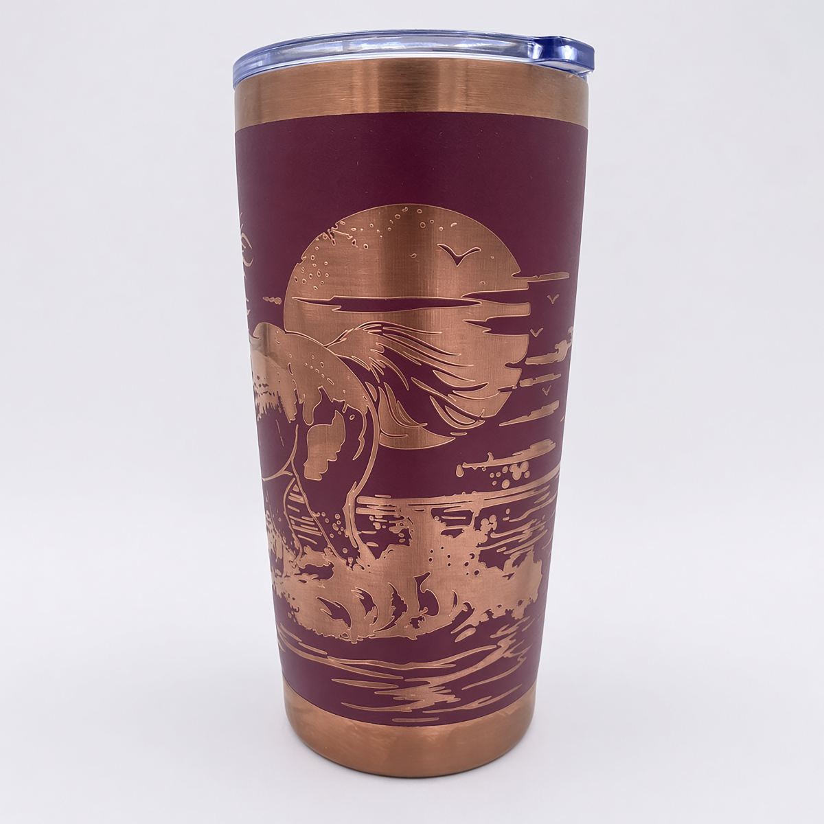Horse galloping at lakeside engraved 20oz stainless steel tumbler