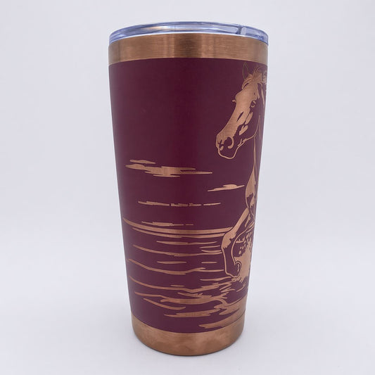 Horse galloping at lakeside engraved 20oz stainless steel tumbler