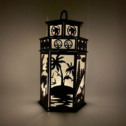 Nature scenes Tower Cupola flameless candle Lantern with Deer Birds Dolphin & Turtle
