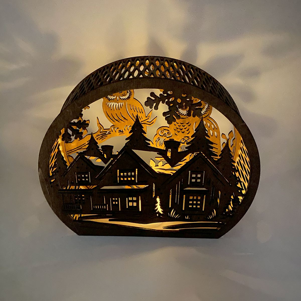 Owl and Winter Home flameless candle Lantern