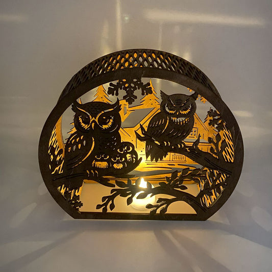 Owl and Winter Home flameless candle Lantern