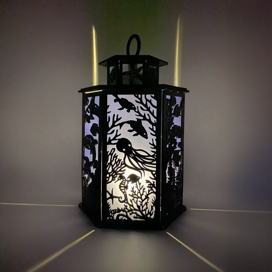 Ocean Serenity 3D Underwater Cupola design flameless candle Lantern with Dolphins, Sea Turtles, and Coral