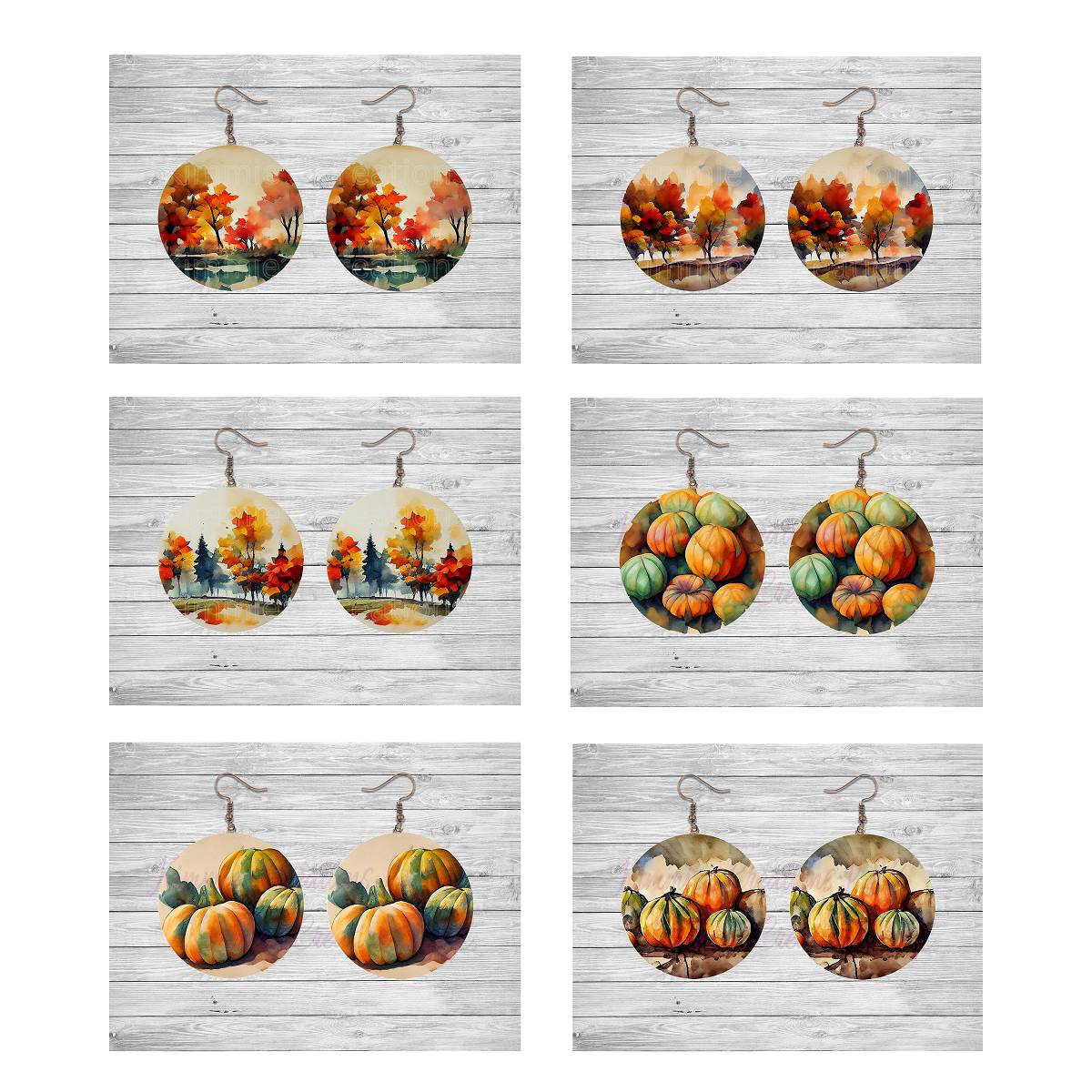 Autumn Leaves and Pumpkins Round Earrings