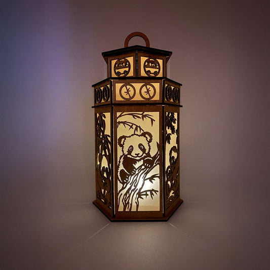 Cute Panda with Tower Cupola flameless candle Lantern