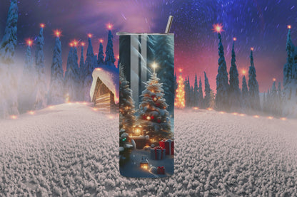 Christmas Cabin skinny tumbler