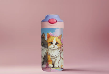 Enchanting Three Kittens Transform a Simple Water Bottle into a Magical Wonderland - a 12 oz Flip Top