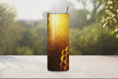 3D Bee over Honeycomb skinny tumbler