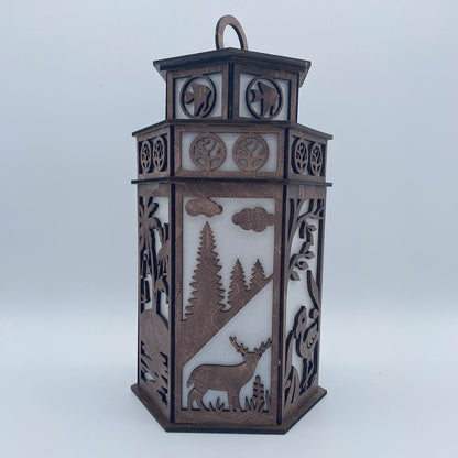 Nature scenes Tower Cupola flameless candle Lantern with Deer Birds Dolphin & Turtle