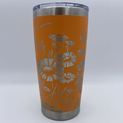 Bee with Floral Design Engraved Tumbler