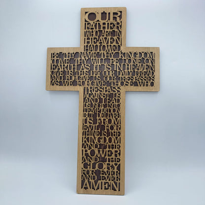 The Lord's Prayer laser cut wooden wall decor in layered basswood with hand-stained finish