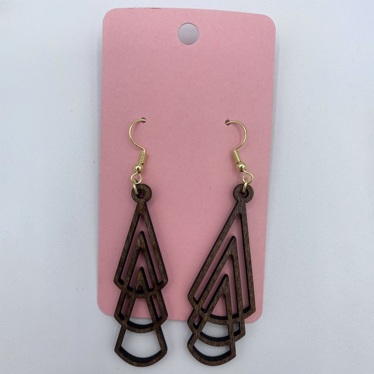 Triangular wooden earrings laser cut from basswood in geometric style with hypoallergenic hooks

