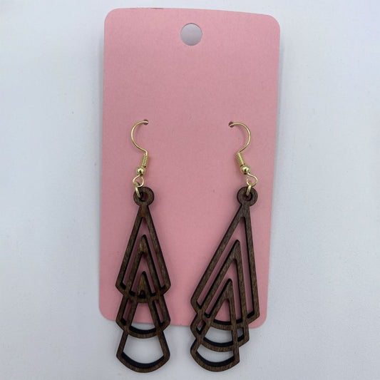 Triangular wooden earrings laser cut from basswood in geometric style with hypoallergenic hooks

